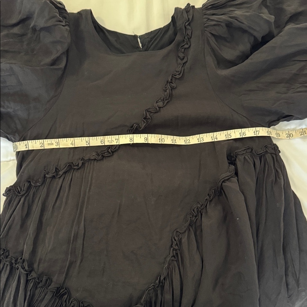 Sofie the Label Izzy Asymmetrical Mini Dress Black Small Puff Sleeve - Picture 7 of 8